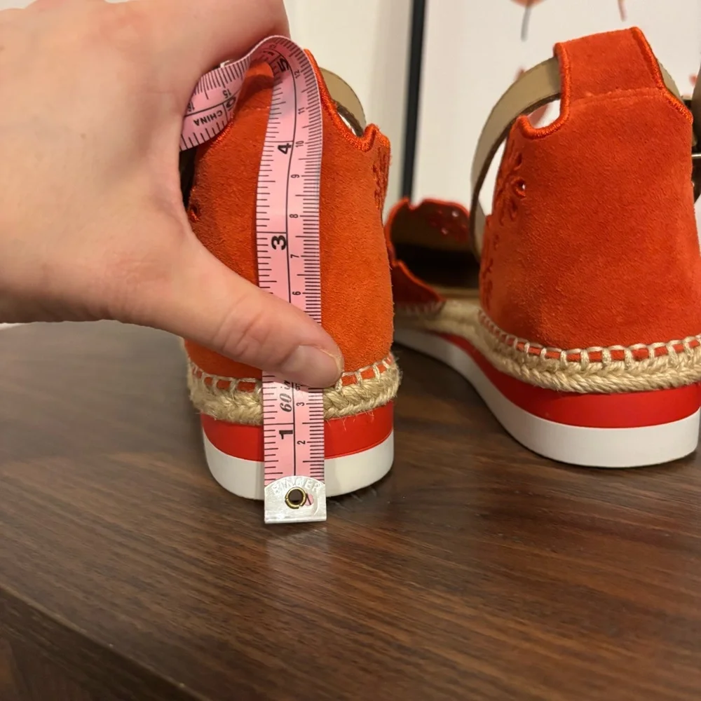Crown Vintage Brixie Red Orange Espadrille Wedge Sandals with Ankle Strap - Picture 9 of 11